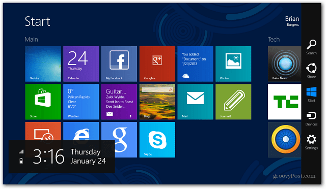 Barra de accesos de Windows 8