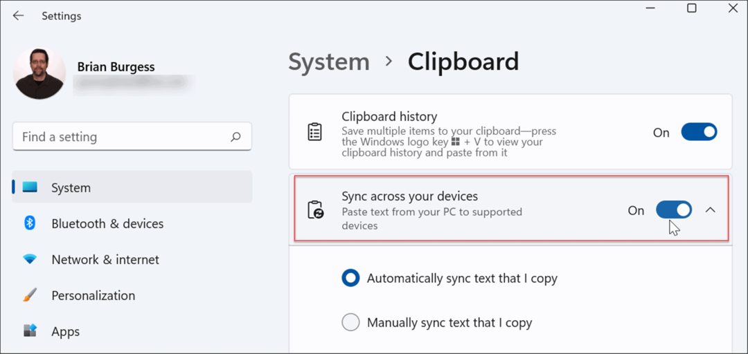 sincronizar el historial del portapapeles entre dispositivos Windows 11