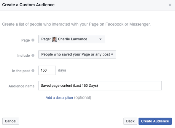Crea una audiencia personalizada de personas que han guardado tu página o publicación de Facebook.