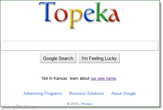 google con el nuevo logotipo de topeka en su página de inicio