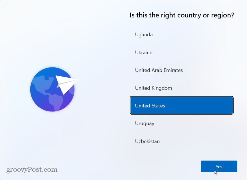 Elija el país Instale Windows 11