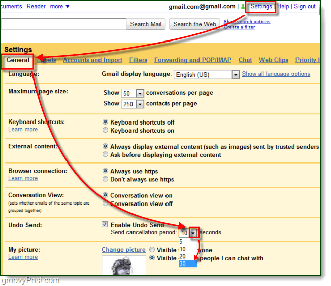 configuración general deshacer enviar tiempo gmail