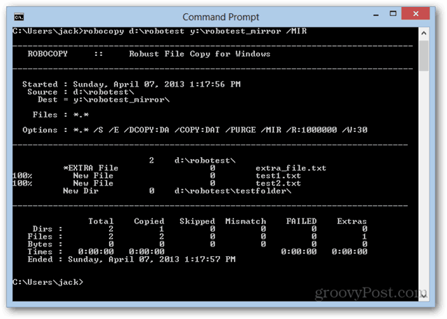 robocopy a la unidad de red / mir