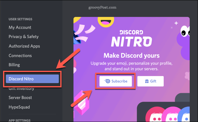 Botón de suscripción a Discord Nitro