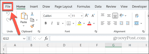 menú de archivo de Excel