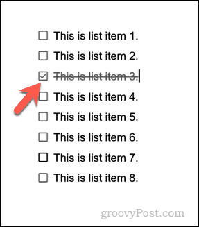 Una lista de verificación de ejemplo en Google Docs