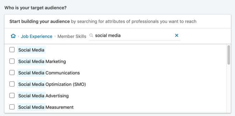 resultados de la búsqueda de 'redes sociales' para la orientación de habilidades de los miembros de LinkedIn