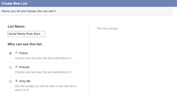 facebook crear lista de intereses