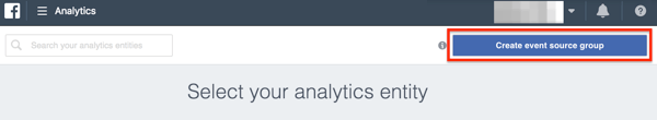 El botón Crear fuente de evento dentro de Facebook Analytics.