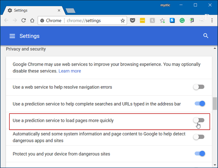 Desactiva la predicción de Chrome