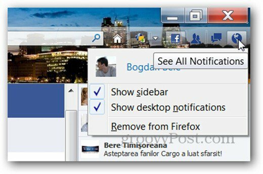 Facebook Messenger para la barra de notificaciones de Firefox
