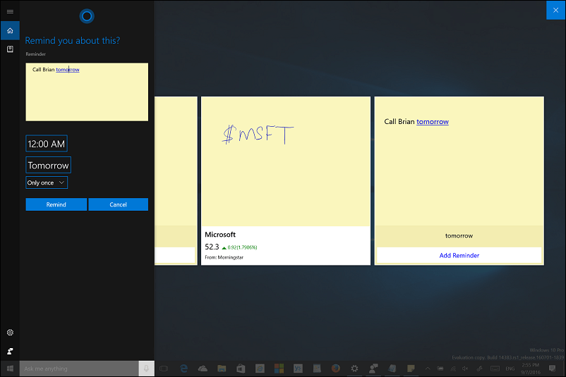 Consejo de actualización de aniversario de Windows 10: use tinta con notas adhesivas y Cortana