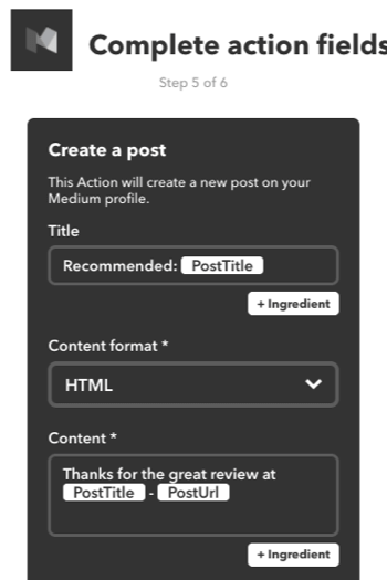 También puede crear un subprograma IFTTT para recomendar una publicación de Medium en su propia cuenta de Medium.