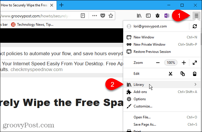 Seleccionar biblioteca en Firefox para Windows