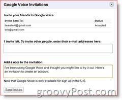 Captura de pantalla de la invitación de Google Voice