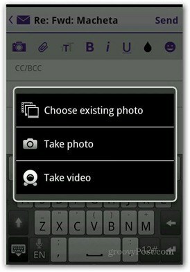 Yahoo Mail Android agregar video de la foto
