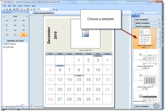 Impresión de calendarios Overlain con Office 2010