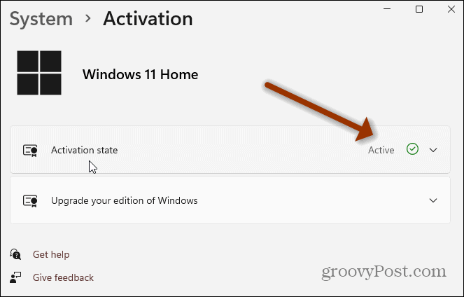 Página de configuración de activación de Windows 11