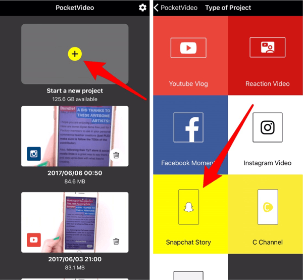 Toque Snapchat Story para crear contenido para su historia de Instagram.