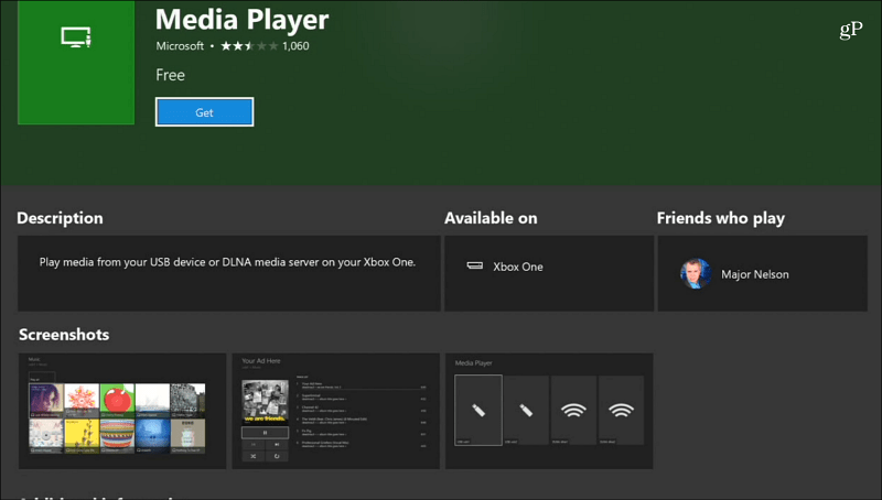 Aplicación Media Player Xbox One