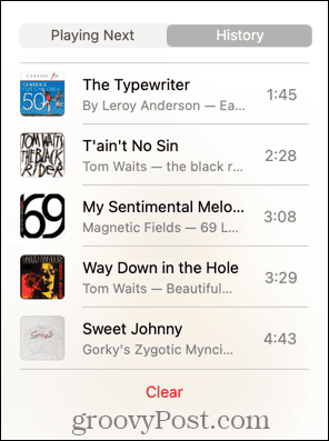 Lista del historial musical de Apple Mac.