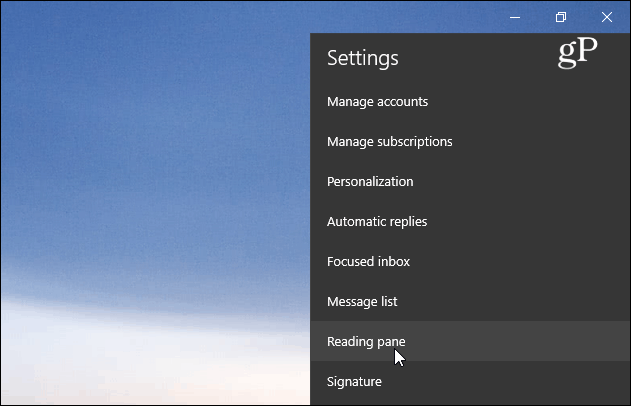 Configuración del panel de lectura Windows 10 Mail