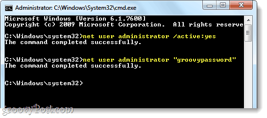 habilitar administrador en Windows 7 a través del usuario neto