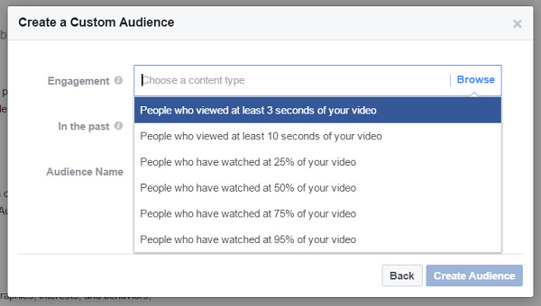 Cree una audiencia personalizada de personas que hayan visto al menos tres segundos de un video anterior.