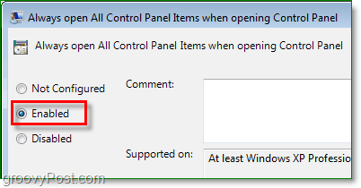 habilitar la opción para abrir siempre todos los elementos del panel de control en Windows 7