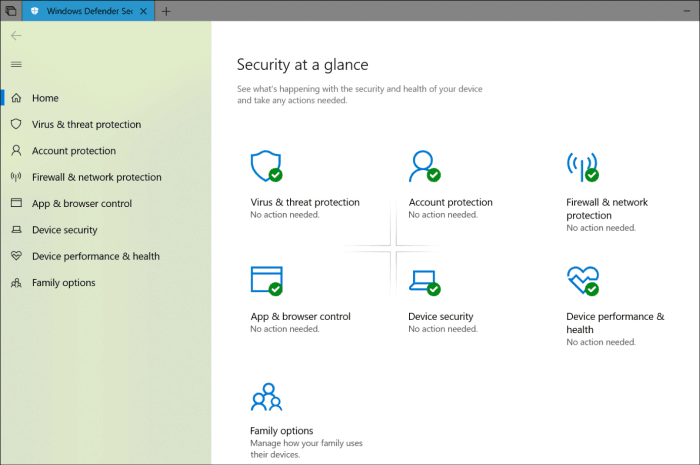 Actualización de diseño fluido del Centro de seguridad de Windows Defender