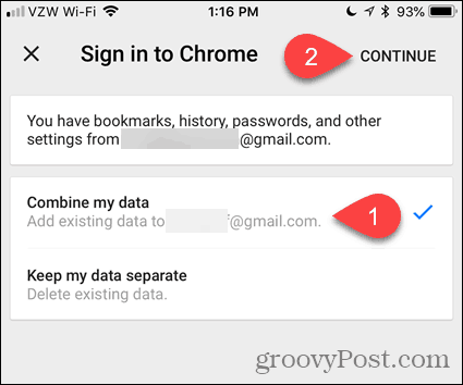 Combinar mis datos en Chrome para iOS