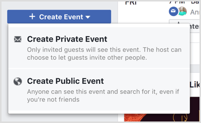 Crear opciones de lista desplegable de eventos en la página de eventos de Facebook