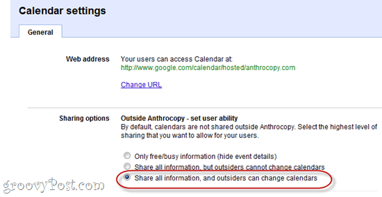 Mostrar URL de dirección privada Calendario de Google Apps