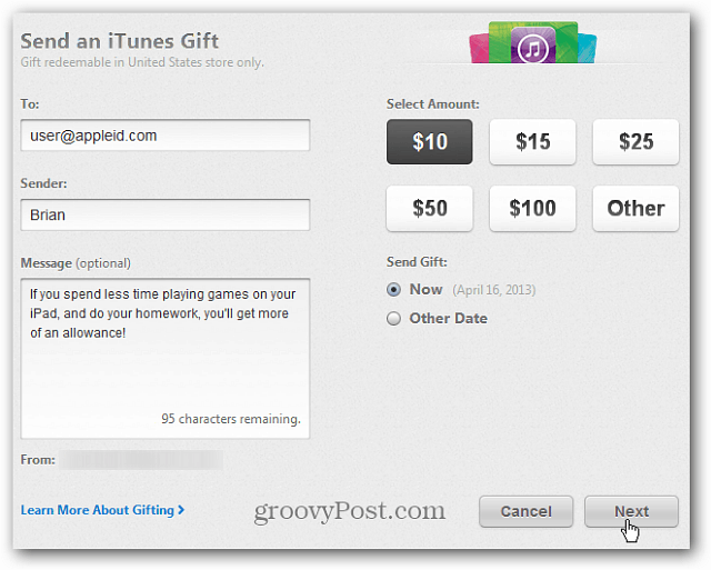 Cómo enviar tarjetas de regalo virtuales de iTunes desde dispositivos iTunes o iOS