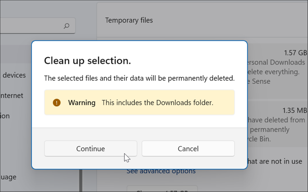 MENSAJE DE VERIFICACIÓN eliminar archivos temporales en Windows 11