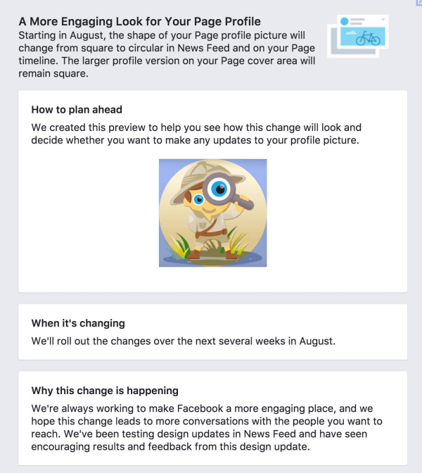 Facebook está cambiando las fotos de perfil de la página de cuadradas a circulares.