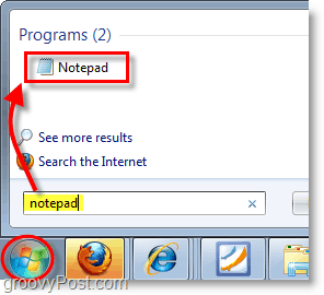 Captura de pantalla de Windows 7: abrir el bloc de notas