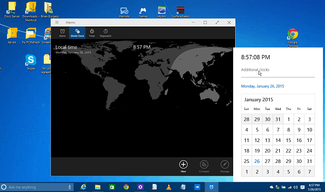 Habilite el calendario oculto, el reloj y Spartan en Windows 10