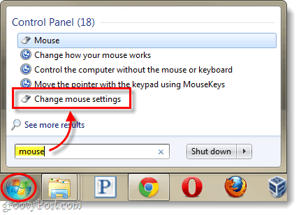 menú de inicio de windows configuración del mouse