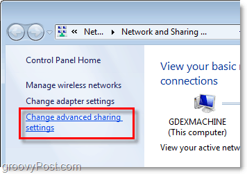 Configuración avanzada de uso compartido en Windows 7