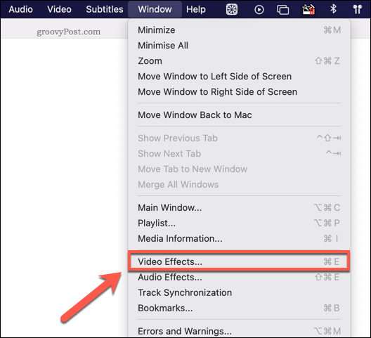 Acceder al menú de efectos de video VLC en Mac