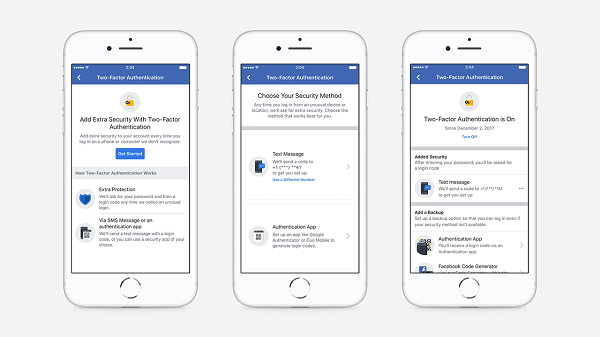 Facebook optimizó el flujo de configuración que permite a los usuarios establecer una autorización de dos factores y eliminó la necesidad de registrar un número de teléfono para asegurar una cuenta.