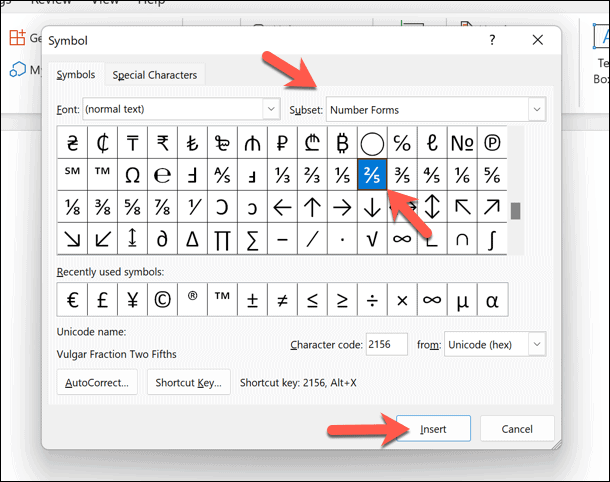 Insertar una fracción como carácter especial en Word