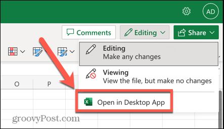 Excel abierto en la opción de aplicación de escritorio