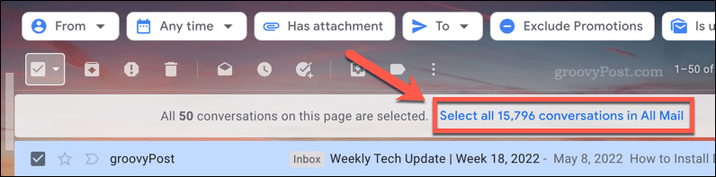 Seleccionar todos los correos electrónicos en una carpeta en Gmail