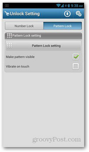 opciones de patrón de bloqueo de la aplicación