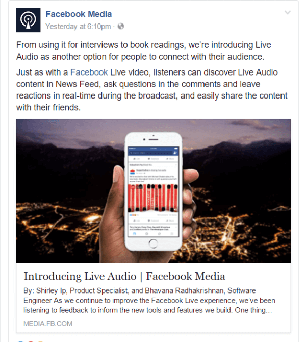 Facebook introdujo una nueva forma de transmitir en vivo en Facebook con Live Audio.