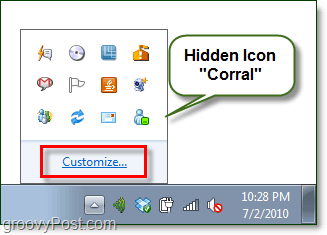 el icono oculto corral en windows 7