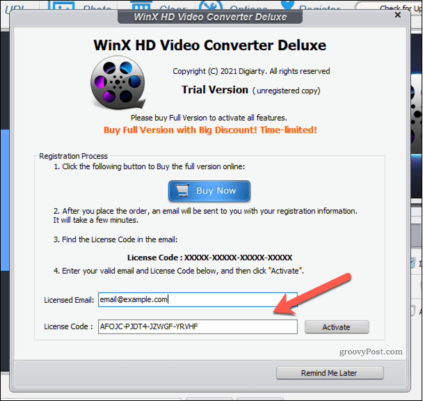 Agregar una licencia de WinX Video Converter