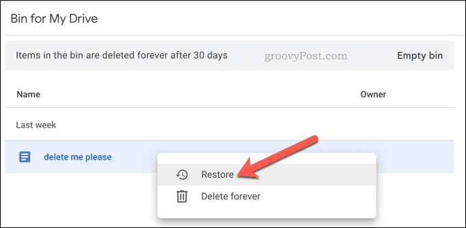 Restaurar archivos eliminados en Google Drive